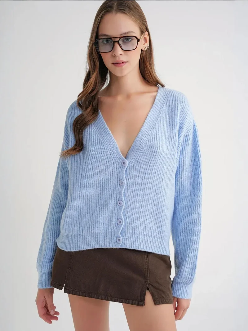 MixRay Mixray Textured V-Neck Button Cardigan