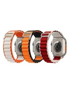 3 Pack for Apple Watch Alpine Loop Band 49mm/45mm/44mm Nylon Woven Sport Strap Compatible with iWatch Series 8/Ultra/7/SE/6/5/4/3/2/1 Orange,White/Orange,Black/Red,White