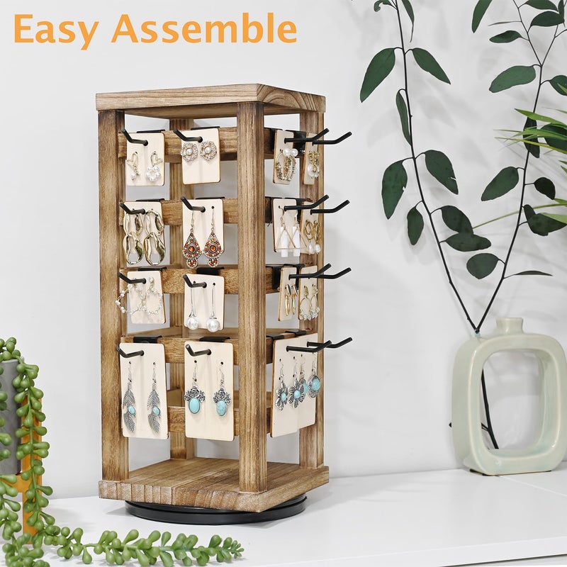 Ikee Design Wood Rotating Jewelry Display, Removable 42 Hooks Earring Display Stand, 5 Bars Earring Organizer Stand, Oak Color - Image 5