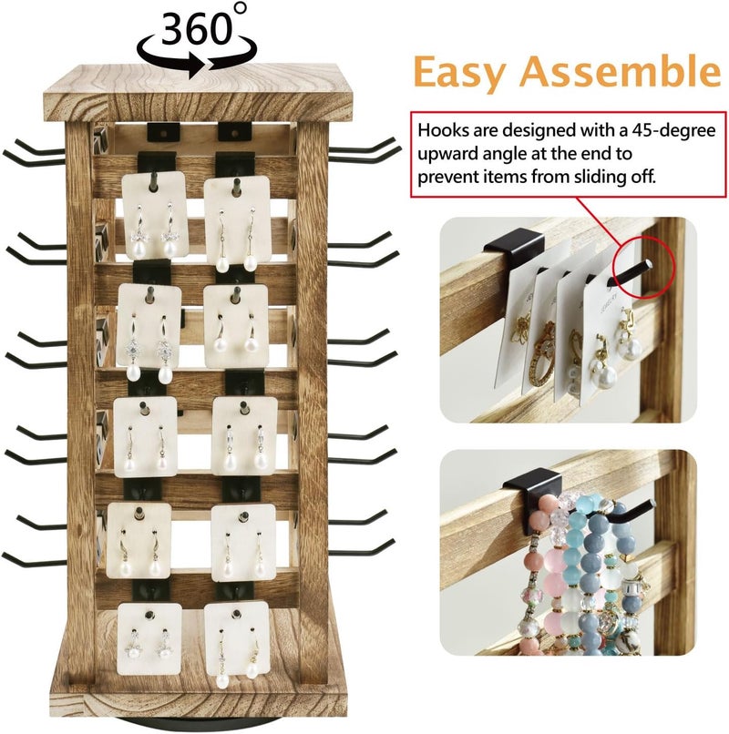 Ikee Design Wood Rotating Jewelry Display, Removable 42 Hooks Earring Display Stand, 5 Bars Earring Organizer Stand, Oak Color - Image 4