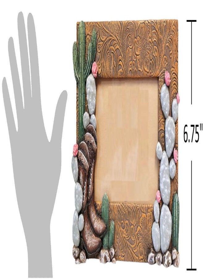 The Bridge Collection إطار صور من مجموعة ذا بريدج، مقاس 4×6، بتصميم أحذية غربية وصبار - قطع ديكور منزلية غربية - إطار صور مناسب للديكورات الغربية، أو ديكورات رعاة البقر، أو الديكورات الريفية - Image 2