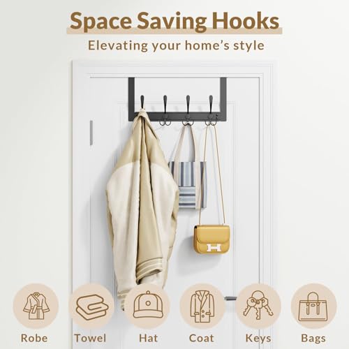 BAKON Over The Door Towel Rack with 4 Triple Hooks Heavy Duty Over Door Hooks for Bathroom Closet Laundry Room Home Organizer Door Hanger Coat Rack for Hanging Clothes Backpack Purse 1 Black - Image 3