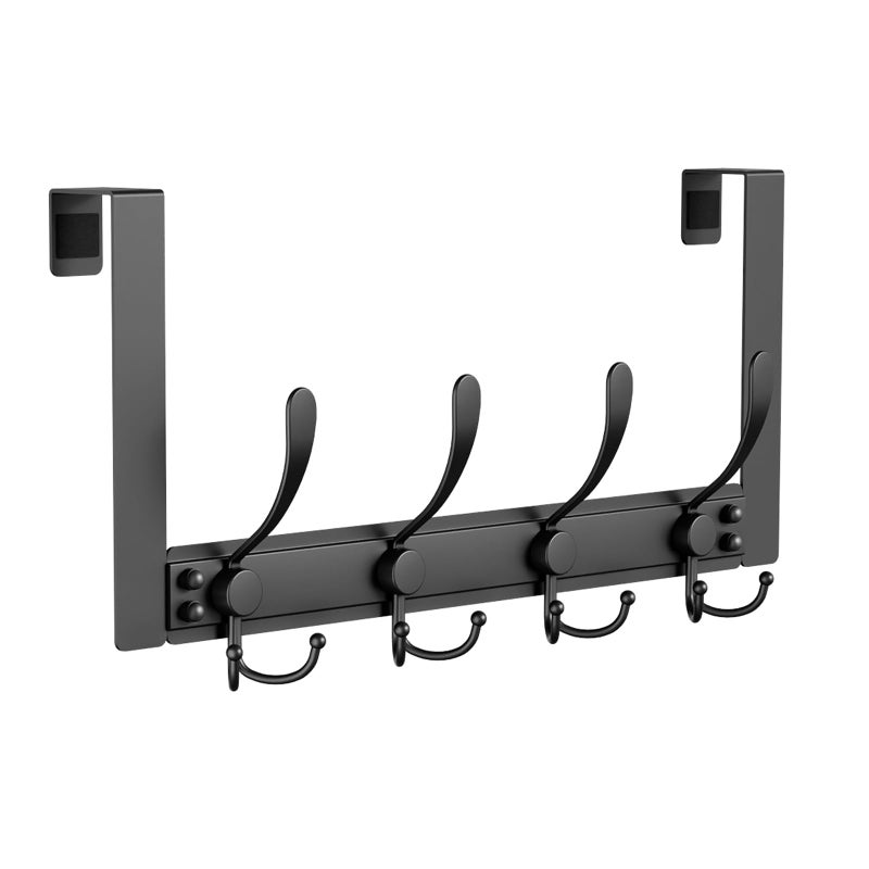 BAKON Over The Door Towel Rack with 4 Triple Hooks Heavy Duty Over Door Hooks for Bathroom Closet Laundry Room Home Organizer Door Hanger Coat Rack for Hanging Clothes Backpack Purse 1 Black - Image 2