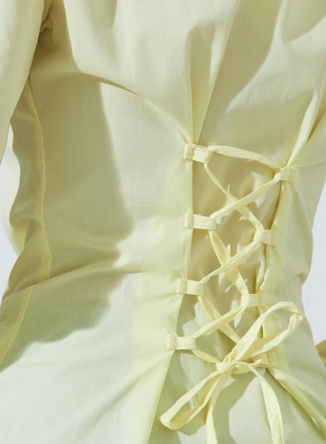 Styli Yellow Long Sleeve Fitted Shirt with Back Lace-Up Detail - Image 3