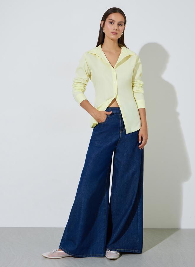 Styli Yellow Long Sleeve Fitted Shirt with Back Lace-Up Detail - Image 2