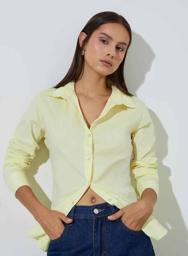 Styli Yellow Long Sleeve Fitted Shirt with Back Lace-Up Detail - Image 1