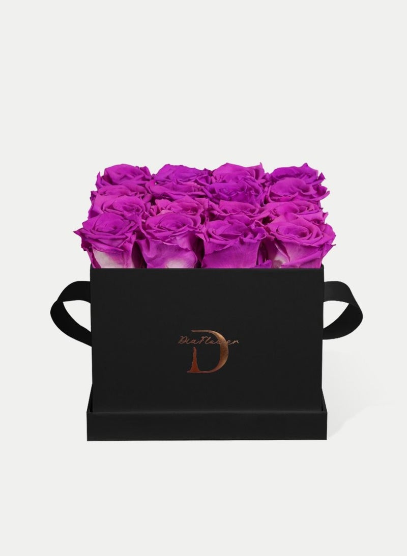 Dia FLOWER Infinity Square Box, Purple 16 ROSES MEDIUM - Image 1
