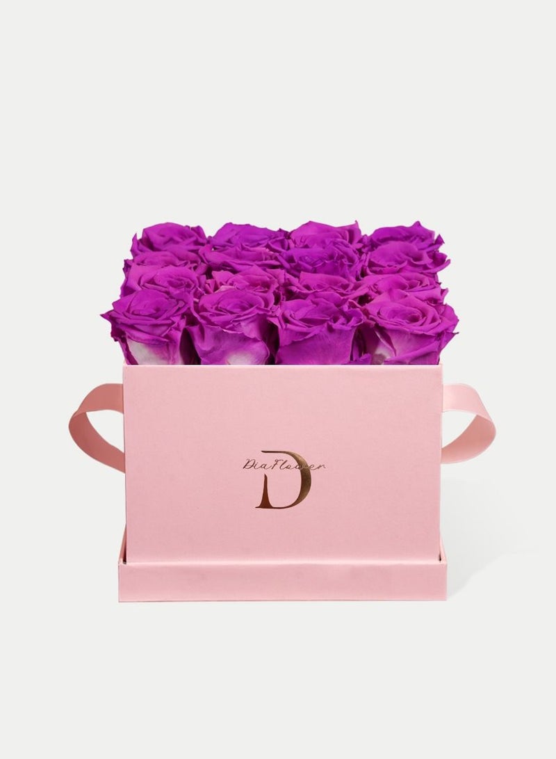 Dia FLOWER Infinity Square Box, Purple 16 ROSES MEDIUM - Image 2