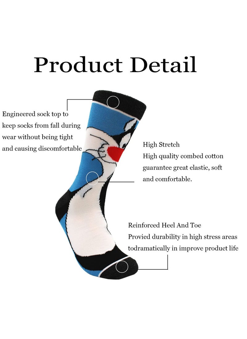 SYOSI - Funny Cartoon Socks Men 5 Pack Colorful Crazy Cute Character Patterned Cotton Novelty Dress Crew Socks Women Size 9-12 - Image 1