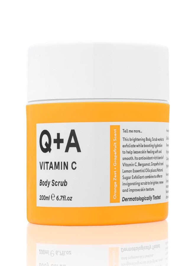 Q+A Vitamin C Body Scrub (200ml), Exfoliating Body Scrub, Brightening and Hydrating Sugar Scrub with Citrus Essential Oils, Vitamin C and Evening Primrose Oil - Image 1