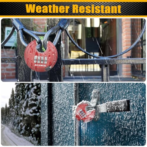 DELSWIN Outdoor Combination Padlock - 4 Digit Heavy Duty Disc Lock with Hardened Shackle,Combo Padlock for Gate,Storage Unit,Fence(25/64" Shackle, Red,1Pcs) - Image 3