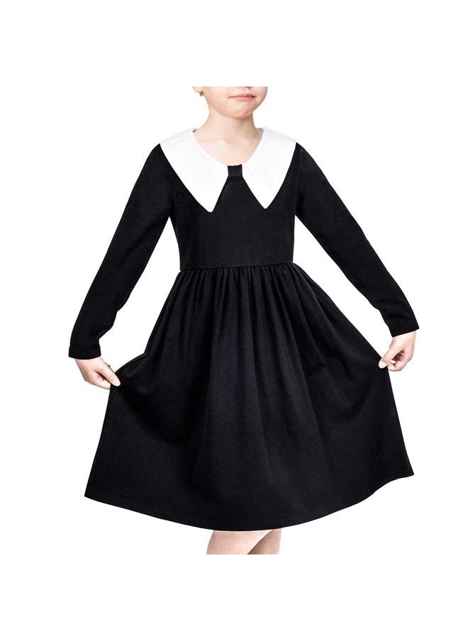 Sunny Fashion Girls Dress White Collar Long Sleeve Daily Cozy Cotton Casual Dress Size 6  - Image 1