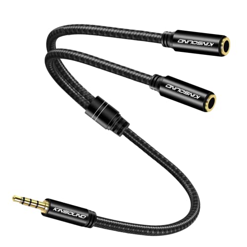 Kinsound Headphone Splitter, 3.5mm TRRS Stereo Adapter Dual Headphone Auxiliary Splitter Support Mic & Audio Compatible with Smartphone, Tablet, Laptop - Image 1