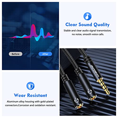 Kinsound Headphone Splitter, 3.5mm TRRS Stereo Adapter Dual Headphone Auxiliary Splitter Support Mic & Audio Compatible with Smartphone, Tablet, Laptop - Image 5