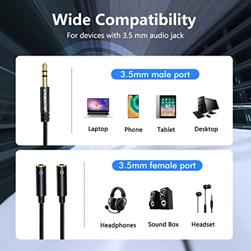 Kinsound Headphone Splitter, 3.5mm TRRS Stereo Adapter Dual Headphone Auxiliary Splitter Support Mic & Audio Compatible with Smartphone, Tablet, Laptop - Image 3