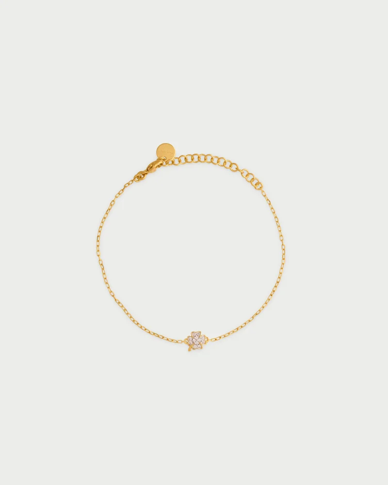 Rue Des Mill Bracelet chain and clover zircons - Yellow gold