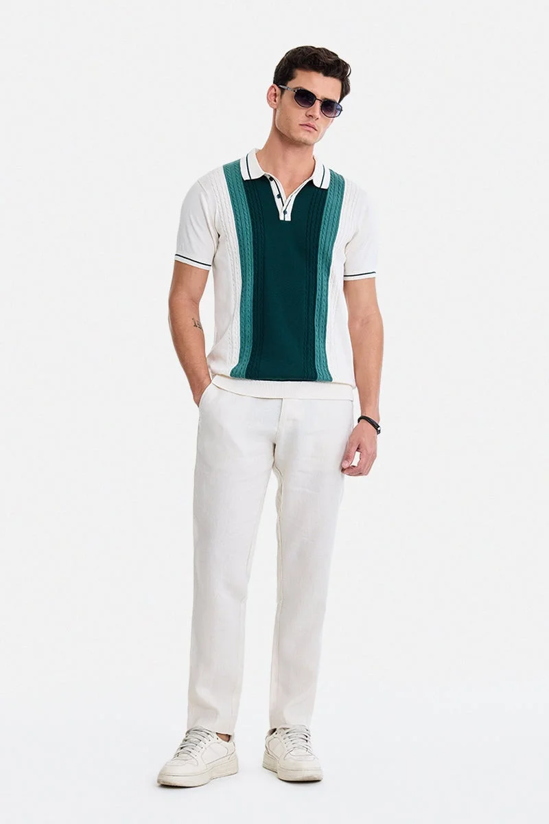 سنيتش Off-White Textured Half Sleeve Regular Fit T-Shirt