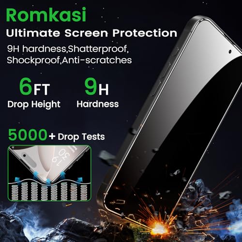 Romkasi 4 Pack Privacy Screen Protector for iPhone 16 Pro Max 6.9 Inch with 4 Pack Camera Lens Protector, Anti Spy Tempered Glass Film, Anti-Scratch, Touch Sensitive, Case Friendly - Image 4