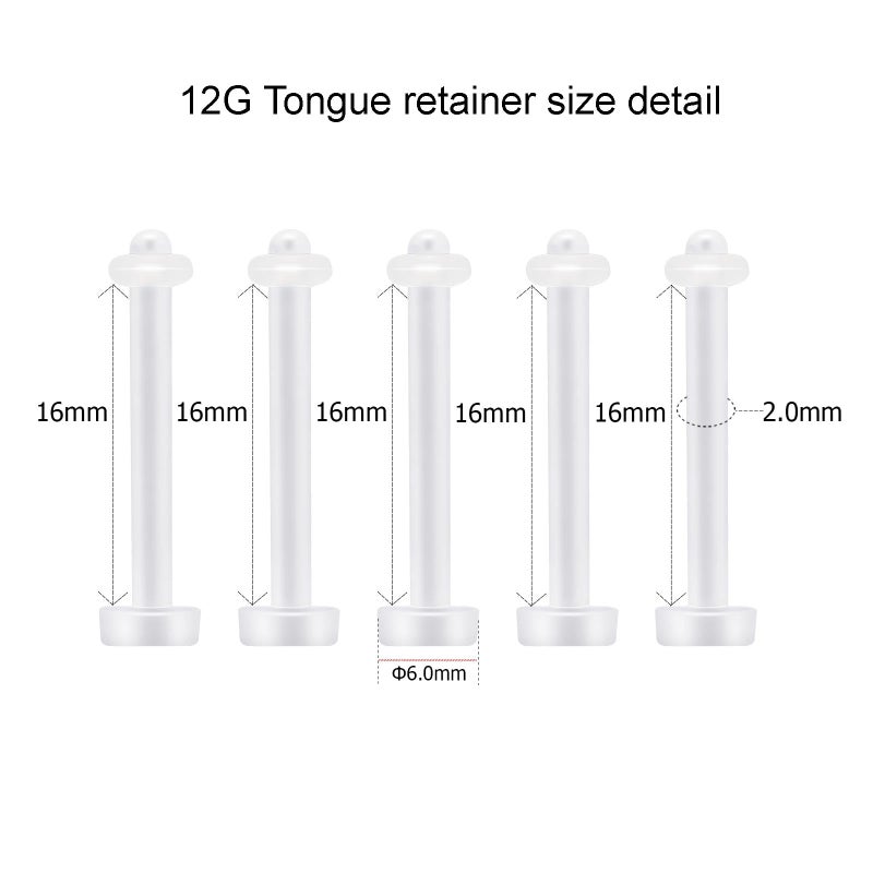 NewkeepsR 5pcs-12G(2.0mm) Thickness, 16mm(5/8'') Length, Bioplast Flexible Clear Tongue Ring Retainer Flat Labret Bar - Image 2
