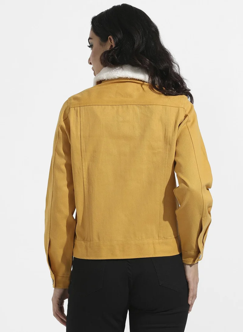 Pinacolada  Women's Yellow Front-Button Jacket With Fur Details for Women | Best Price UAE