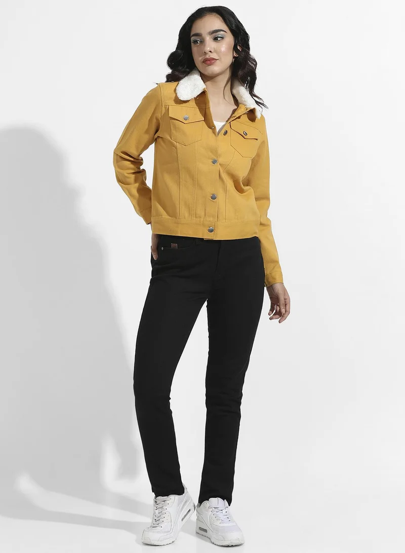Pinacolada  Women's Yellow Front-Button Jacket With Fur Details for Women | Best Price UAE
