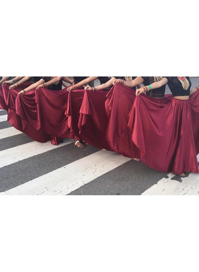 Backgarden Ladies 90cm Satin Maxi Midi Skirt Long Dress Elastic Waist for Belly Dance Princess Party Cosplay Costume, Dark Red, One Size-XX-Large - Image 2