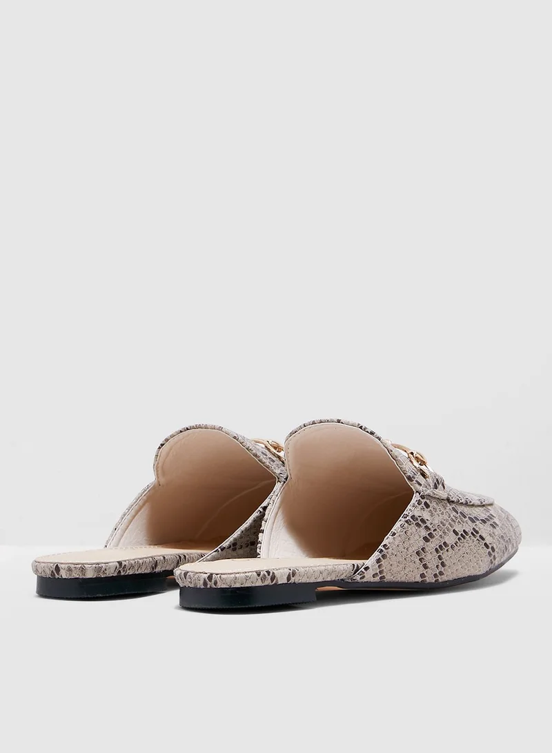 Ginger Flat Slip On Mule In Woven Fabric With Snaffle