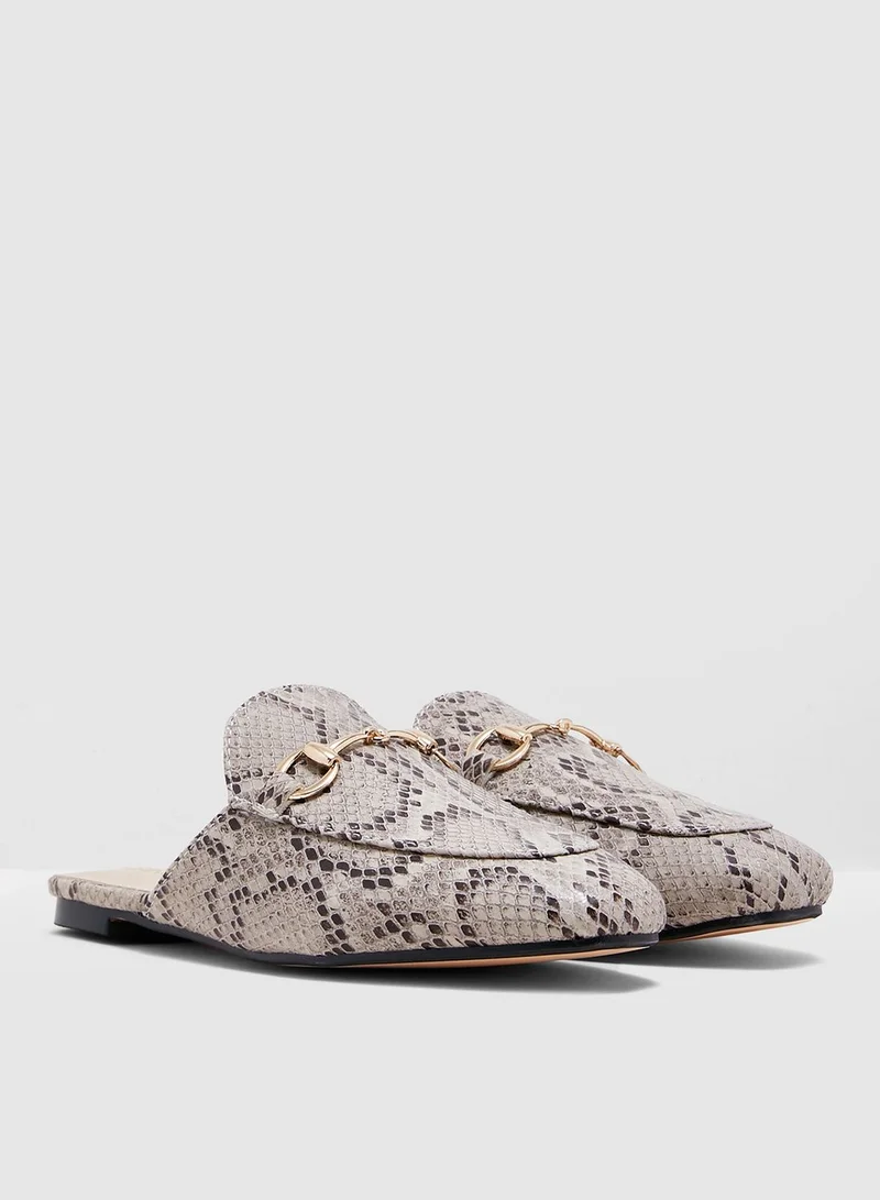 Ginger Flat Slip On Mule In Woven Fabric With Snaffle