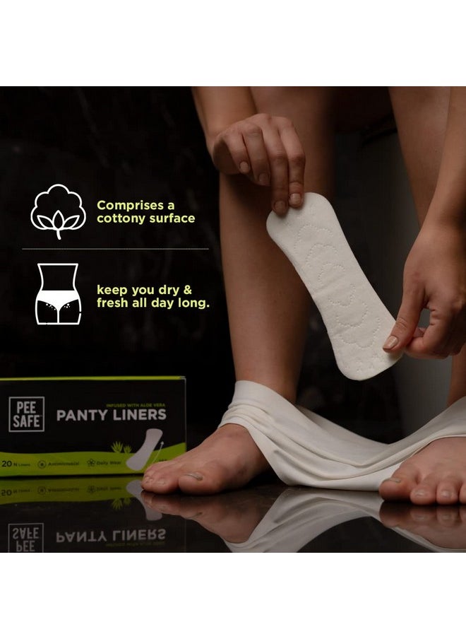PEESAFE - Pee Safe Panty Liners For Women Daily Use with Aloe Vera - 20 Liners | 185mm Long (Large Size) | Curvy Design For Extra Comfort | Cottony-Soft Surface| Keeps You Dry & Fresh All Day Long - Image 1