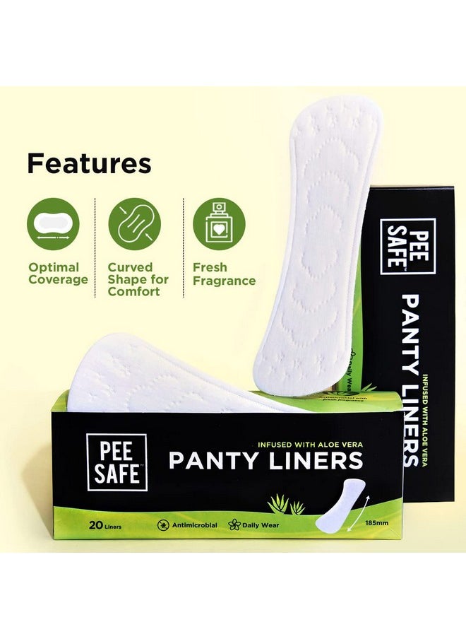 PEESAFE - Pee Safe Panty Liners For Women Daily Use with Aloe Vera - 20 Liners | 185mm Long (Large Size) | Curvy Design For Extra Comfort | Cottony-Soft Surface| Keeps You Dry & Fresh All Day Long - Image 1