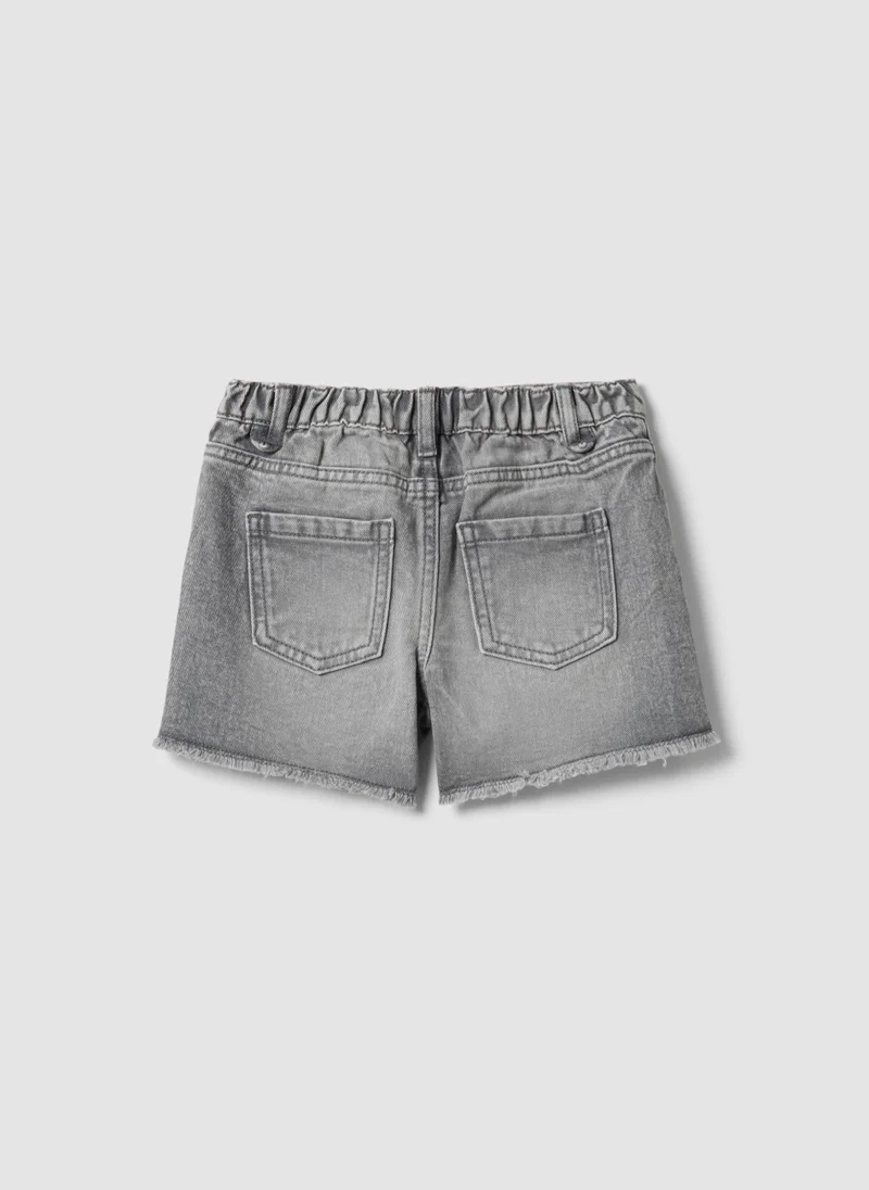 Ovs OVS Girls' Grey Cotton Denim Shorts, Regular Fit