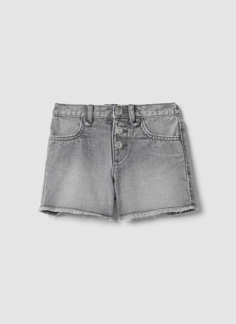 Ovs OVS Girls' Grey Cotton Denim Shorts, Regular Fit
