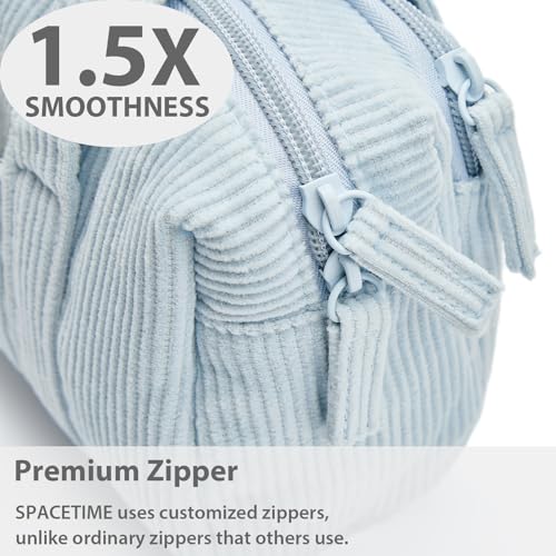 SPACEMATE Pencil Case Pouch Box Bag School Supplies Girls Boys Kids, Cute Preppy Stuff Large Big Capacity Aesthetic Pen Organizer, Back to College Stationary, Baby Blue, Corduroy Style, 1800ml - Image 4