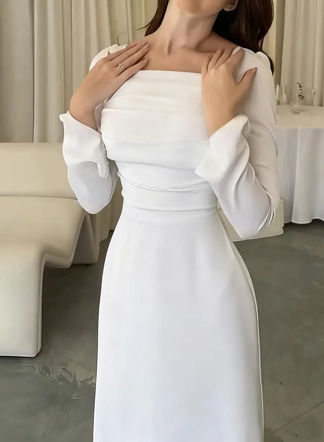 تايك تو فستان طويل بحافة واسعة وياقة مربعة مع كسرات