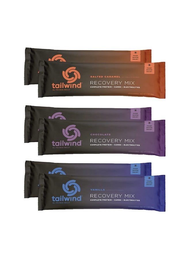 Tailwind Nutrition Tailwind Nutrition Grab-and-Go Recovery Mix Single-Serving Assortment, 2 Chocolate, 2 Vanilla, and 2 Salted Caramel Flavors, 6-Pack Sports Recovery Stick Packs 
