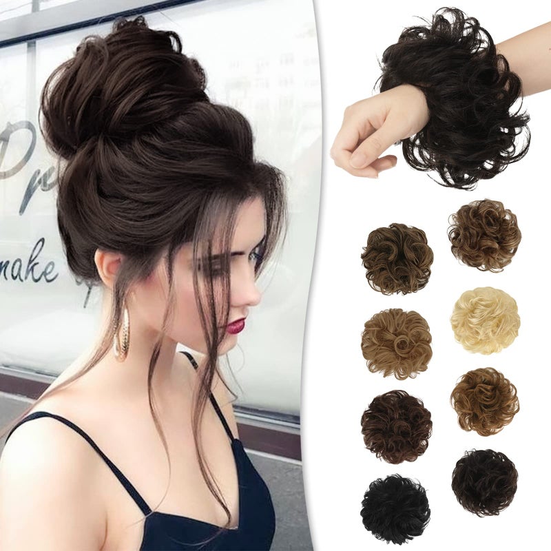 RUWISS Messy Bun Hair Piece Human Hair Messy Rose Bun Hair Buns Hair Piece for Women Real Hair Scrunchies Updo Hair Pieces Bun Extension Ponytail Messy Hair Bun Darkest Brown