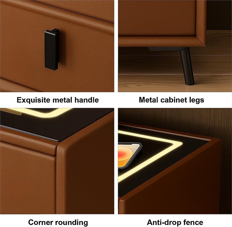 Harmony Homes طاولة جانبية ذكية من هارموني هوم مع شحن لاسلكي، منافذ USB ومكبر صوت بلوتوث – طاولة سرير حديثة مع 3 أدراج وإضاءة LED قابلة للتعديل – طاولة جانبية لغرفة النوم وغرفة المعيشة – بني - Image 5