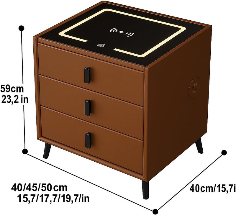 Harmony Homes طاولة جانبية ذكية من هارموني هوم مع شحن لاسلكي، منافذ USB ومكبر صوت بلوتوث – طاولة سرير حديثة مع 3 أدراج وإضاءة LED قابلة للتعديل – طاولة جانبية لغرفة النوم وغرفة المعيشة – بني - Image 3