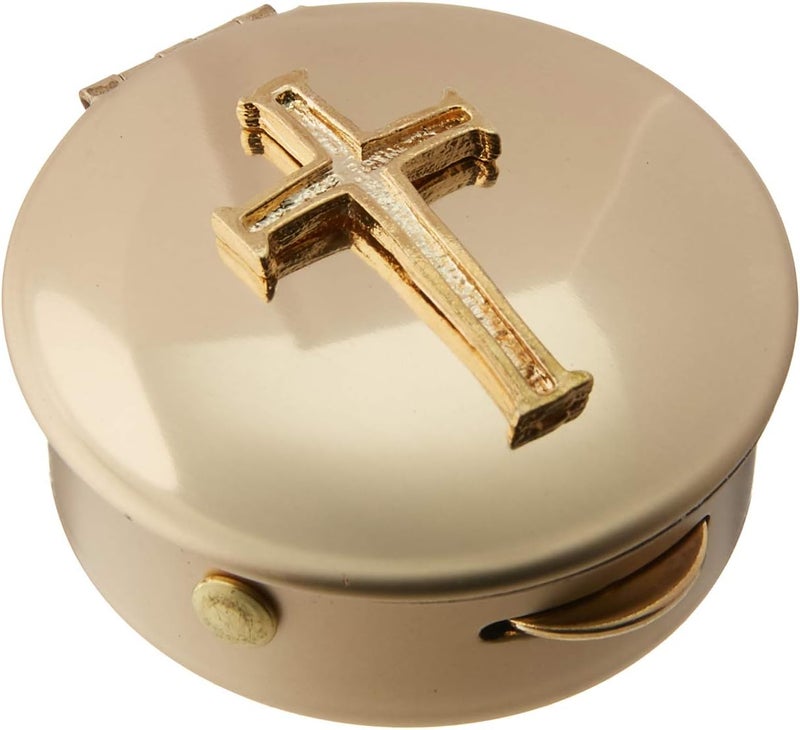 Cathedral Art Polished Brass PYX with Cross - Pill/Keepsake Box, 1.5"x1.5"x0.5" - Image 1