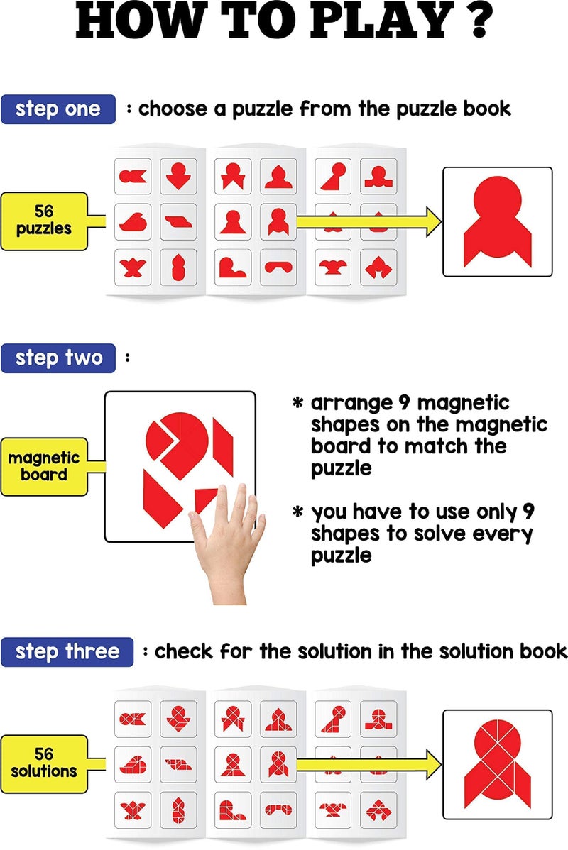 Play Panda Brain Booster Type 2 (Senior) - 56 Puzzles Designed to Boost Intelligence - with Magnetic Shapes, Magnetic Board, Puzzle Book and Solution Book - Image 4
