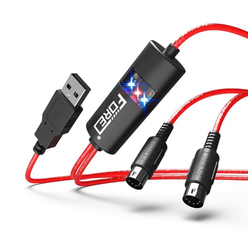 FORE MIDI to USB Interface MIDI Cable Adapter with Input&Output Work with Keyboard/Synthesizer/MIDI Deivce Compatible with iOS&Android, Windows/Mac OS for Studio USB 2.0 Color Red - 6.5Ft - Image 1
