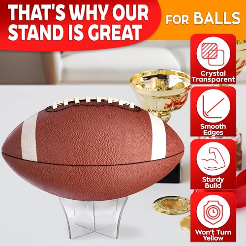 LIBERHAUS Basketball Stand Display & Holder – Non-Slip Mount Soccer Ball Stand Display with Acrylic Design for Sports Memorabilia & Trophy Showcase – Fits Basketball, Football, Volleyball, Rugby & Room Decor - Image 3