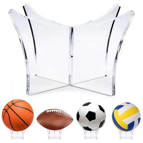 LIBERHAUS Basketball Stand Display & Holder – Non-Slip Mount Soccer Ball Stand Display with Acrylic Design for Sports Memorabilia & Trophy Showcase – Fits Basketball, Football, Volleyball, Rugby & Room Decor - Image 1