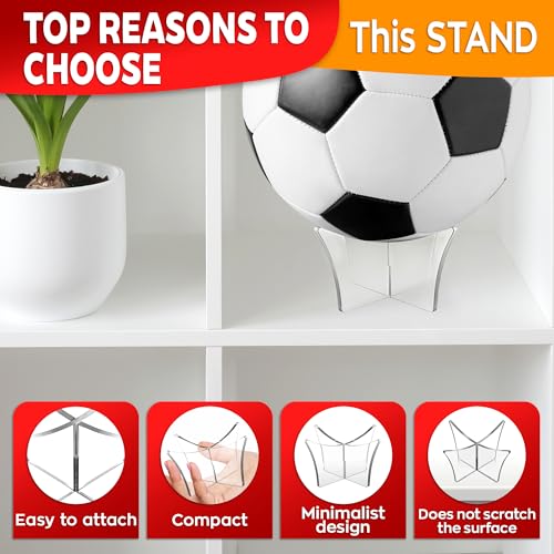 LIBERHAUS Basketball Stand Display & Holder – Non-Slip Mount Soccer Ball Stand Display with Acrylic Design for Sports Memorabilia & Trophy Showcase – Fits Basketball, Football, Volleyball, Rugby & Room Decor - Image 4