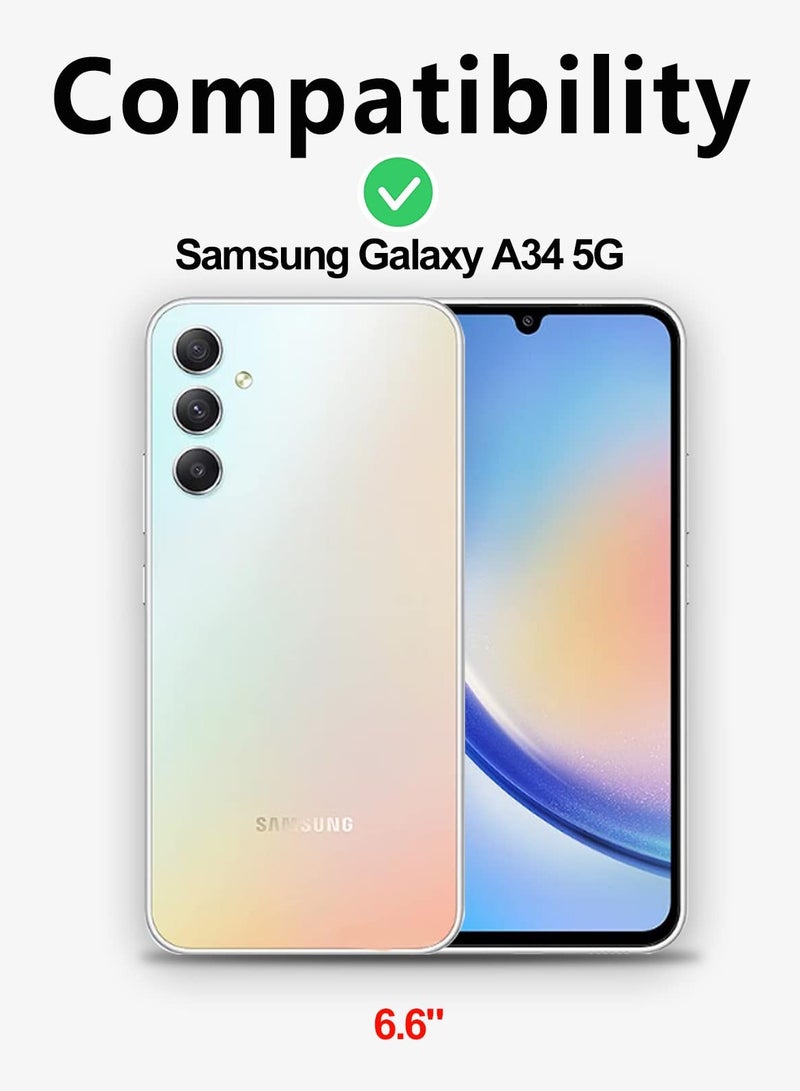بورتوني جراب Samsung Galaxy A34 5G مع أفلام حماية مزدوجة الشاشة غطاء واقٍ من السيليكون السائل الناعم المقاوم للصدمات - Image 2