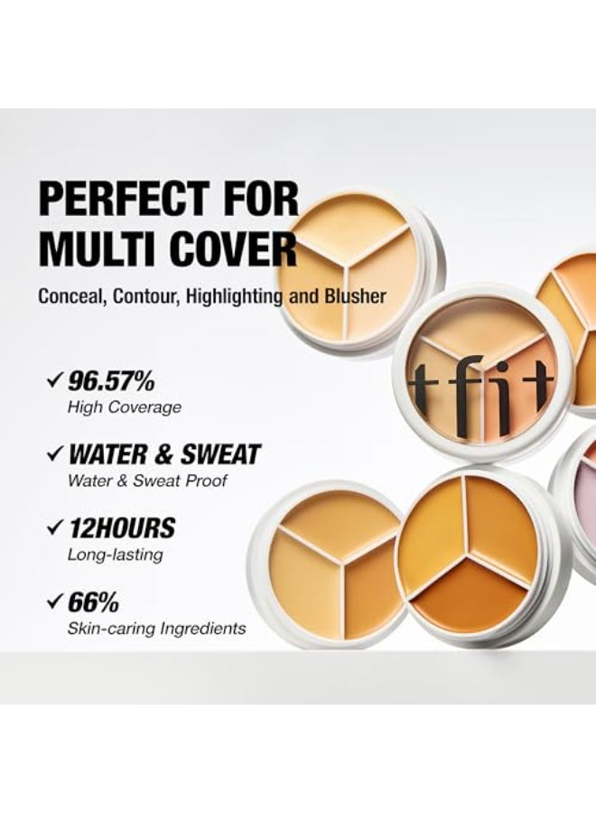 TFIT MultiUse Pot Concealer Triple Palette HighPigmented Full Coverage CreaseProof Korean Concealer for Dark Circles Redness Blemishes 02 Warm 052 Oz - Image 3