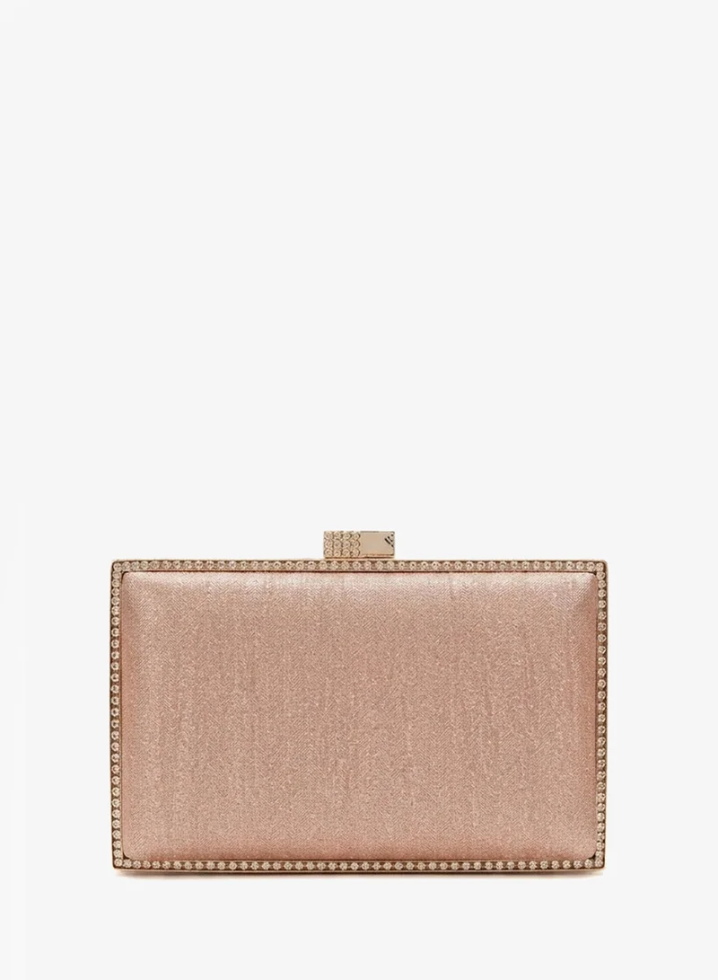 Viny Women's Crystal Trim Box Clutch Bag – Rectangular Hard Shell Evening Bag with Jewel Clasp & Detachable Chain Strap