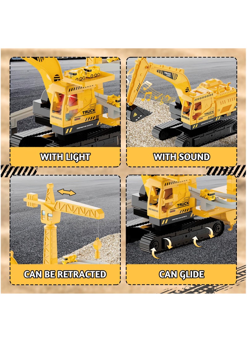XiuWoo Engineering Crane Toy with Lights and Sounds, Interactive Construction Truck Toy for Kids, Role Play Construction Vehicle Toy for Kids Construction Vehicle Toy Excavator with Race Track  - Image 2