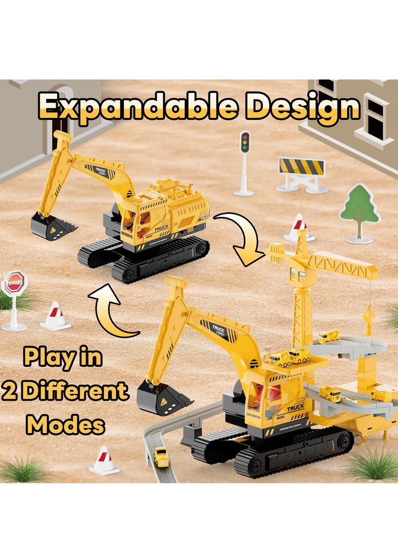 XiuWoo Engineering Crane Toy with Lights and Sounds, Interactive Construction Truck Toy for Kids, Role Play Construction Vehicle Toy for Kids Construction Vehicle Toy Excavator with Race Track  - Image 3
