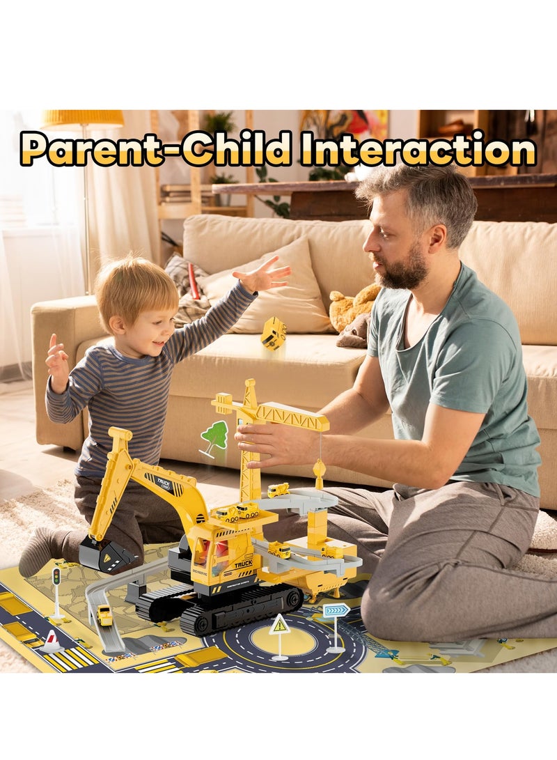 XiuWoo Engineering Crane Toy with Lights and Sounds, Interactive Construction Truck Toy for Kids, Role Play Construction Vehicle Toy for Kids Construction Vehicle Toy Excavator with Race Track  - Image 5